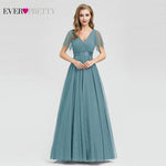 Plus Size Blue Prom Dress 2019 Ever Pretty EP07962 Elegant V-Neck Tulle Women Sexy Long Prom Dresses Formal Summer Party Gowns