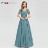 Plus Size Blue Prom Dress 2019 Ever Pretty EP07962 Elegant V-Neck Tulle Women Sexy Long Prom Dresses Formal Summer Party Gowns