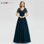 Plus Size Blue Prom Dress 2019 Ever Pretty EP07962 Elegant V-Neck Tulle Women Sexy Long Prom Dresses Formal Summer Party Gowns