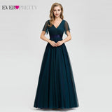 Plus Size Blue Prom Dress 2019 Ever Pretty EP07962 Elegant V-Neck Tulle Women Sexy Long Prom Dresses Formal Summer Party Gowns