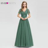 Plus Size Blue Prom Dress 2019 Ever Pretty EP07962 Elegant V-Neck Tulle Women Sexy Long Prom Dresses Formal Summer Party Gowns