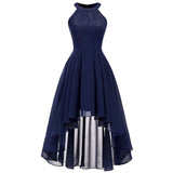 2019 wedding party dress prom gown fashion clothing Front short long back dark blue halter Bow Bridesmaid Dresses