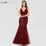 Sexy Sequined Mermaid Prom Dresses Long Ever Pretty V-Neck Sleeveless Elegant Women Formal Party Dresses Vestidos De Gala 2019