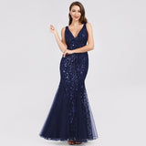 Sexy Sequined Mermaid Prom Dresses Long Ever Pretty V-Neck Sleeveless Elegant Women Formal Party Dresses Vestidos De Gala 2019