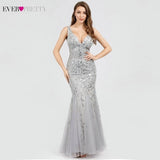 Sexy Sequined Mermaid Prom Dresses Long Ever Pretty V-Neck Sleeveless Elegant Women Formal Party Dresses Vestidos De Gala 2019