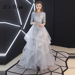 It's YiiYa Evening Dress 2019 Real Sequins Half Sleeve Tiered Hems Evening Gowns Gray Party Dresses LX1398 robe de soiree