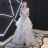 It's YiiYa Evening Dress 2019 Real Sequins Half Sleeve Tiered Hems Evening Gowns Gray Party Dresses LX1398 robe de soiree