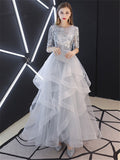 It's YiiYa Evening Dress 2019 Real Sequins Half Sleeve Tiered Hems Evening Gowns Gray Party Dresses LX1398 robe de soiree