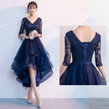 Royal Blue Long Evening Gowns 2019 New Arrival Elegant A-Line Casual Lace Dress Party Formal Half Sleeve Robe De Soiree ES1854