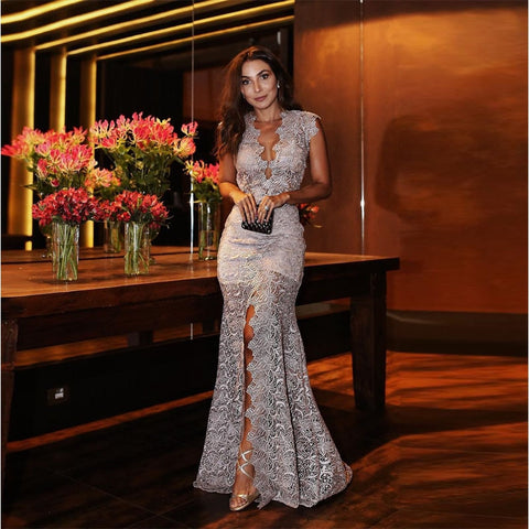 Deep V-neck Sexy Evening Dress Party Formal Evening Gowns Special Occasion Dresses Formal Women gown de fiesta gray 2018 2019