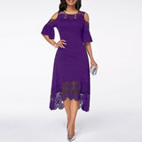 Plus Size Lace Off shoulder High-low Cocktail Dresses Party Women Sexy Prom Robe Semi Formal Dress 2019