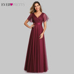 Plus Size Blue Prom Dress 2019 Ever Pretty EP07962 Elegant V-Neck Tulle Women Sexy Long Prom Dresses Formal Summer Party Gowns