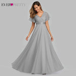Plus Size Blue Prom Dress 2019 Ever Pretty EP07962 Elegant V-Neck Tulle Women Sexy Long Prom Dresses Formal Summer Party Gowns