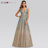 Elegant Evening Dresses For Women Ever Pretty A-Line Double V-Neck Sleeveless Tulle Sparkle Formal Party Gowns Vestito Lungo