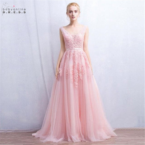 Sexy Illusion Lace Pink Bridesmaid Dresses A-line Deep V-neck Wedding Party Dresses Robe Demoiselle D'honneur