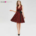 Sexy Red Cocktail Dresses Ever Pretty A-Line V-Neck Sleeveless Bow Sashes Above Knee Lace Short Party Gowns Vestidos De Coctel