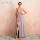 Elegant Evening Dresses 2019 V-Neck Full Beaded Crystal Dress Formal Evening Gown Long Prom Party Gown Vestido de Fiesta NE50