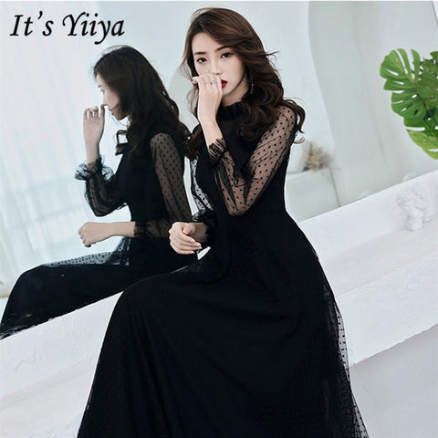 It's YiiYa Evening Dress 2019 Summer Slim Elegant Long Sleeve Lace Formal Dresses Fashion O-neck Women Party Gown Plus Size E016