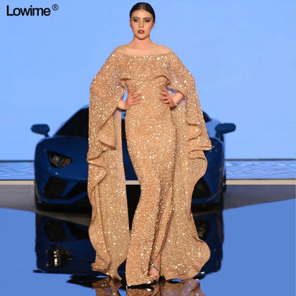 Gorgeous Sparkly Dubai Evening Dresses 2019 Long Mermaid High Split Women Prom Party Dress Arabic vestidos de fiesta de noche