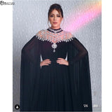 Black Muslim Evening Dresses 2019 High Neck Caped Crystals Chiffon Dubai Kftan Saudi Arabic Formal Evening Gown Long Prom Dress