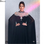 Black Muslim Evening Dresses 2019 High Neck Caped Crystals Chiffon Dubai Kftan Saudi Arabic Formal Evening Gown Long Prom Dress