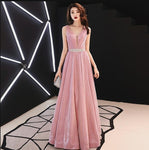 weiyin A Line Vintage  Evening Dresses 2019 Long Pink Sleeveless Floor Length Party Prom Dress Vestido De Noiva WY1323