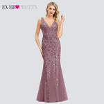 Sexy Sequined Mermaid Prom Dresses Long Ever Pretty V-Neck Sleeveless Elegant Women Formal Party Dresses Vestidos De Gala 2019