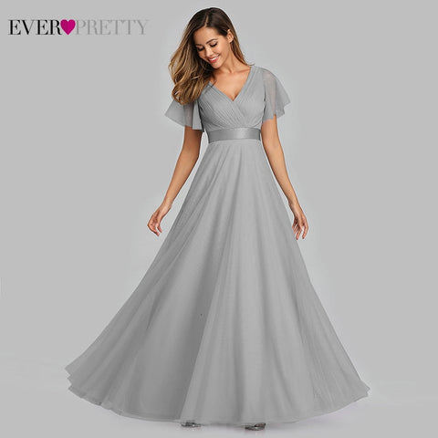 Plus Size Blue Prom Dress 2019 Ever Pretty EP07962 Elegant V-Neck Tulle Women Sexy Long Prom Dresses Formal Summer Party Gowns