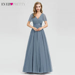 Plus Size Blue Prom Dress 2019 Ever Pretty EP07962 Elegant V-Neck Tulle Women Sexy Long Prom Dresses Formal Summer Party Gowns