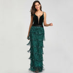 YIDINGZS 2019 New Sequins Tassel Sexy Long Evening Dress Elegant V-neck Evening Party Dress YD198