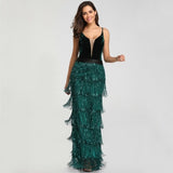 YIDINGZS 2019 New Sequins Tassel Sexy Long Evening Dress Elegant V-neck Evening Party Dress YD198