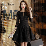 It's YiiYa Cocktail Dress O-neck Shining Fabric Illusion Back Short Party Dress Half Sleeve Little Black Formal Ball Gown  E009