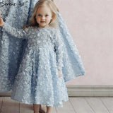 Latest Design Blue Crystal Flowers Evening Dresses 2019 Muslim Long Sleeves Ankle length  Evening Gowns Serene Hill LA60905