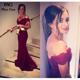 Burgundy 2018 Off Shoulder Mermaid Bridesmaid Dress Wedding Party Dress Elastic Satin Zipper Button Back Bridesmaid Dresses