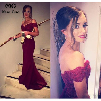 Burgundy 2018 Off Shoulder Mermaid Bridesmaid Dress Wedding Party Dress Elastic Satin Zipper Button Back Bridesmaid Dresses
