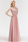 Vestido Madrinha Pink Lace Long Bridesmaid Dresses Sexy A Line Chiffon Dress for Wedding Party Robe Demoiselle D'honneur