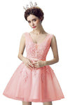 New Evening Dresses 2019 A Line Lace Appliques Lace Up Back V Neck Short Evening Dress Robe De Soiree Prom gown Formal Dress
