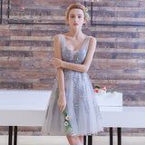 New Evening Dresses 2019 A Line Lace Appliques Lace Up Back V Neck Short Evening Dress Robe De Soiree Prom gown Formal Dress