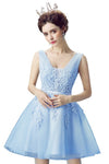 New Evening Dresses 2019 A Line Lace Appliques Lace Up Back V Neck Short Evening Dress Robe De Soiree Prom gown Formal Dress
