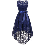 2019 wedding party dress prom gown fashion clothing Front short long back dark blue halter Bow Bridesmaid Dresses