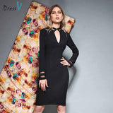 Dressv black v neck long sleeves cocktail dress sheath zipper up knee length wedding party evening formal dress cocktail dresses