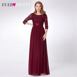 Ever Pretty Burgundy Bridesmaid Dresses Long Chiffon Applique Cheap Floor Length Wedding Bridesmaid Gown Formal Party Gowns