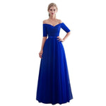 Beauty-Emily Long Purple Red Gray Evening Dresses 2019 A-Line Off the Shoulder Half Sleeve Vestido da dama de honra