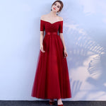 Beauty-Emily Long Purple Red Gray Evening Dresses 2019 A-Line Off the Shoulder Half Sleeve Vestido da dama de honra