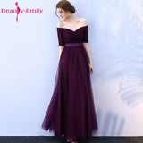 Beauty-Emily Long Purple Red Gray Evening Dresses 2019 A-Line Off the Shoulder Half Sleeve Vestido da dama de honra