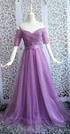 Beauty-Emily Long Purple Red Gray Evening Dresses 2019 A-Line Off the Shoulder Half Sleeve Vestido da dama de honra