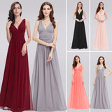 Burgundy Bridesmaid Dresses For Wedding Party Elegant A Line V Neck Chiffon Long Formal Guest Gowns Vestido De Festa Longo 2019