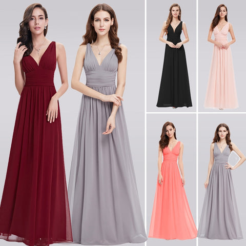 Burgundy Bridesmaid Dresses For Wedding Party Elegant A Line V Neck Chiffon Long Formal Guest Gowns Vestido De Festa Longo 2019